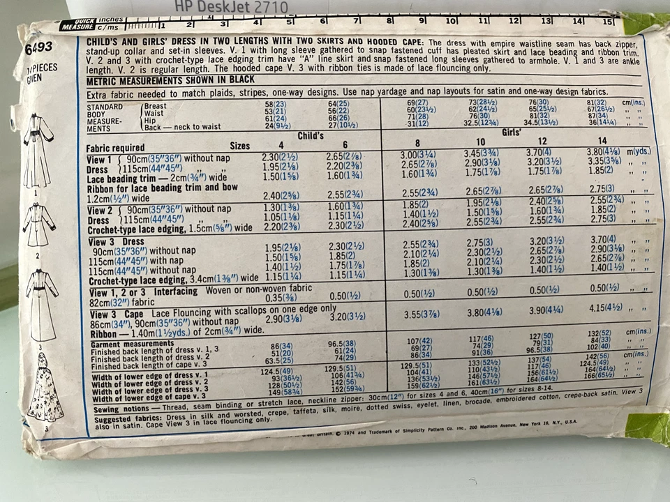 1974 Simplicity 6493 Girls Flower Girl First Communion Dress Pattern Size 10 - Image 2 of 2