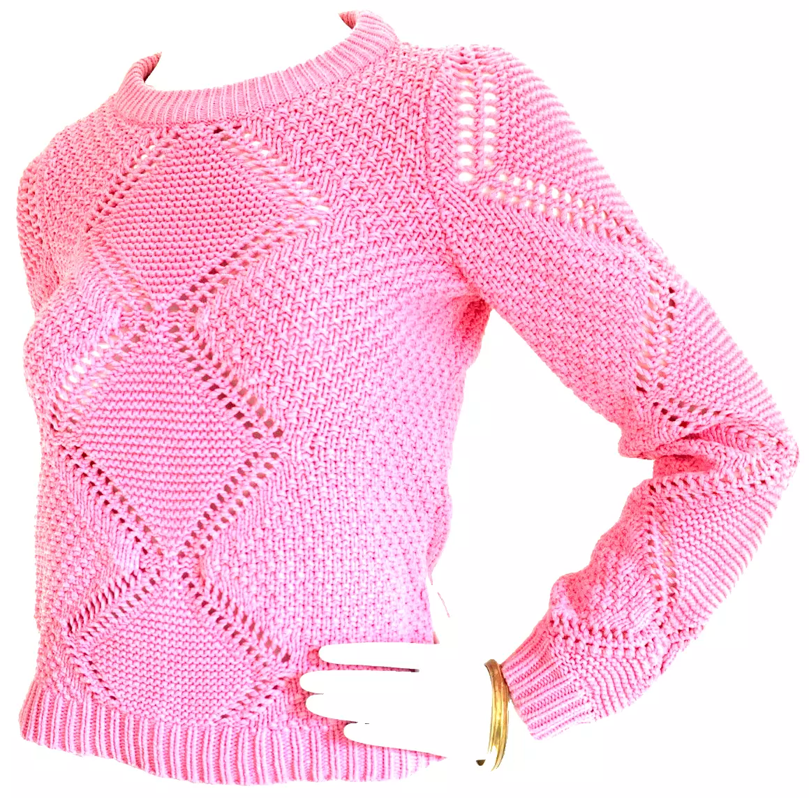 Vero Moda Chunky Knit Sweater Cotton Crew Neck Crochet Long Sleeve