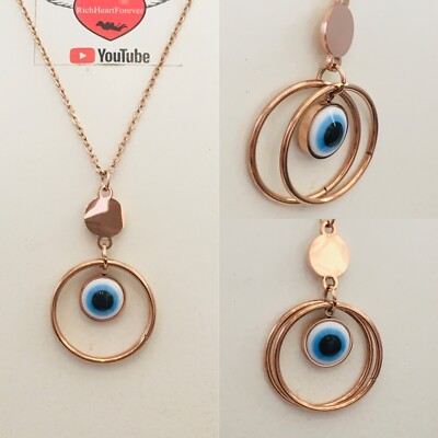 Evil Eye   Kleeblatt - 18k Roségold vergoldet 2 Seiten Halskette Anhänger Geschenk Blume