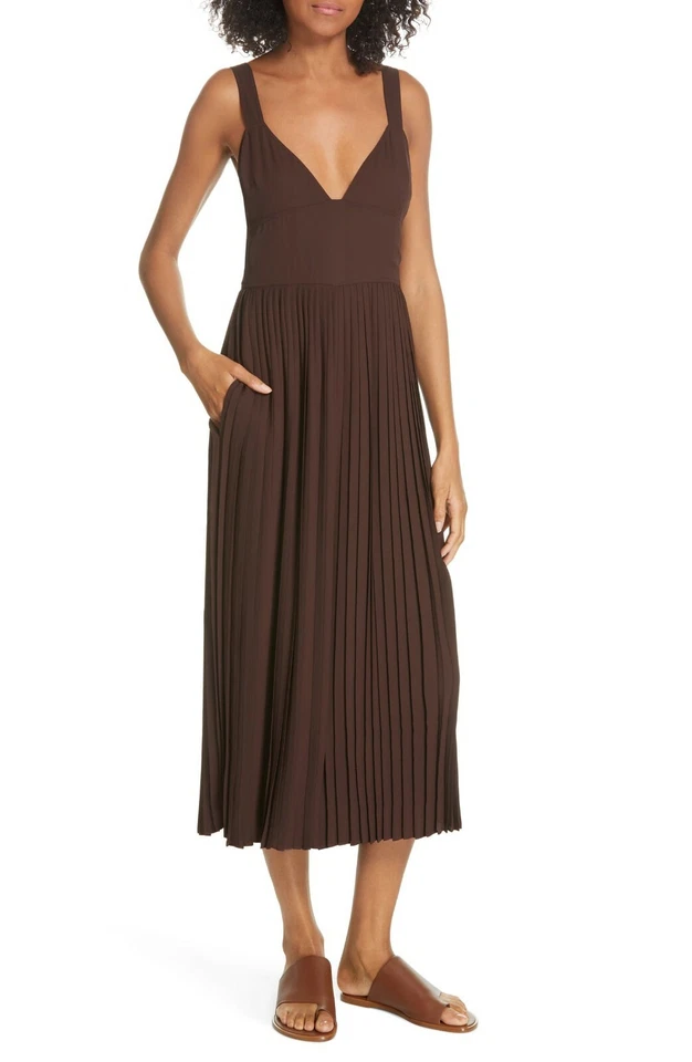 VINCE Marrón Negro Nogal Plisado Cuello en V Culottes Pierna Ancha Pantalones Mono 8 = M Foto 2 de 4