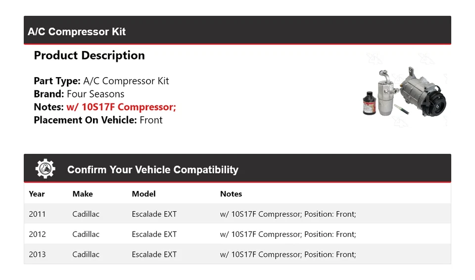 Kit de compresor de aire acondicionado delantero 4 estaciones 2012 para Cadillac Escalade EXT 2011-2013 Foto 2 de 4