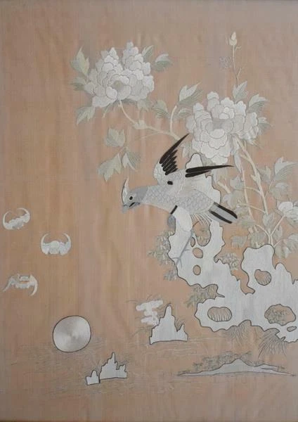 PRECIOSO MURCIÉLAGO PÁJARO SEDA ROSA JAPONÉS BORDADO A MANO VICTORIANO MOTIVO FLORAL Foto 3 de 4