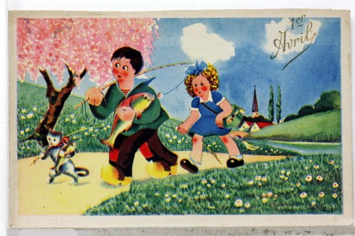 Carte Postale Ancienne Fantaisie Poisson 1er Avril Pâques