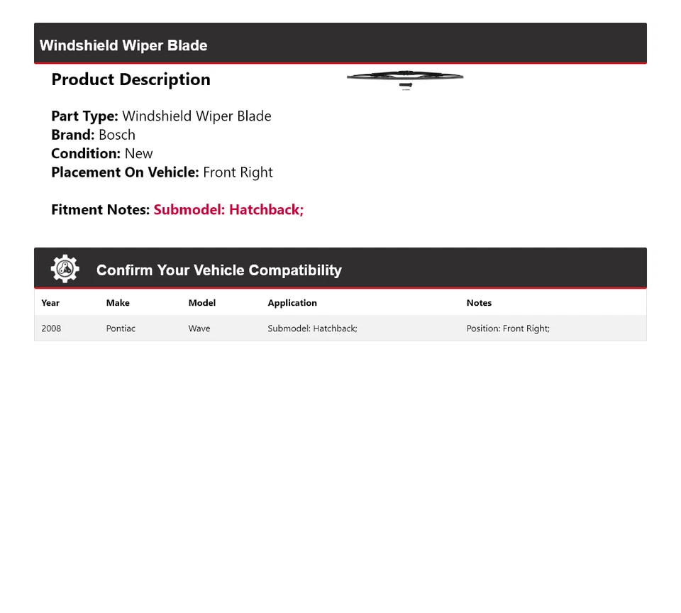 Limpiaparabrisas delantero derecho para Pontiac Wave 2008 hatchback Bosch Micro Edge Foto 2 de 4