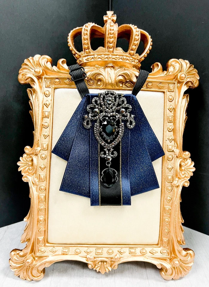 Blue crystal bowtie, Kid's Necktie, Black Crystal Brooch, Kids Size, 2 in 1 - Image 4 of 4