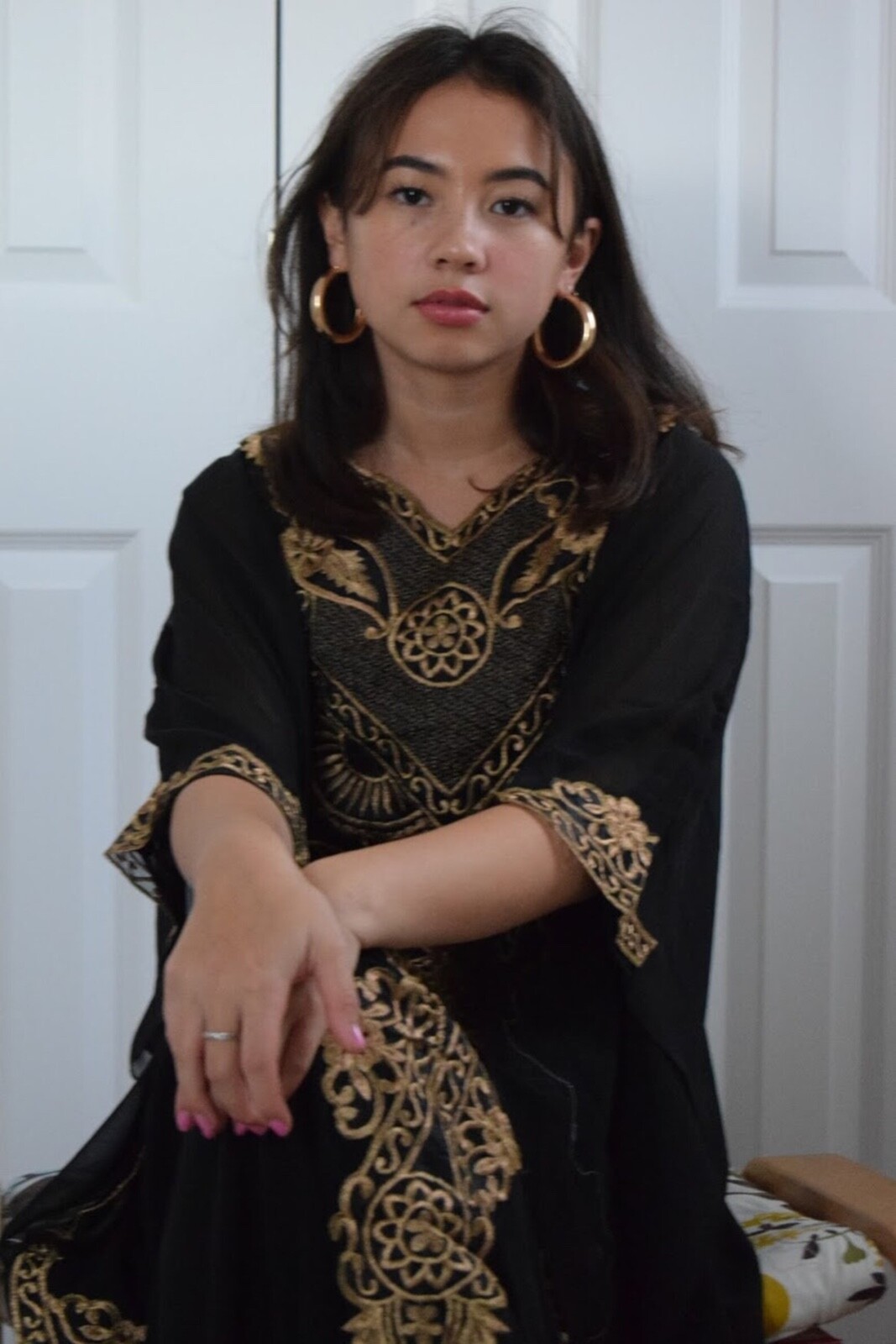 Vestido bohemio abaya negro caftán marroquí bordado talla única S a XXL