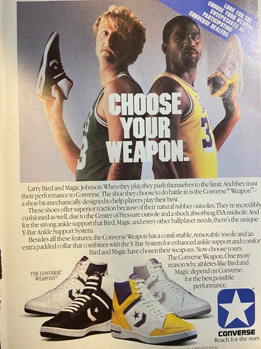 1986 Chaussures de tennis Converse publicité Larry Bird et Magic Johnson - Photo 1 sur 1