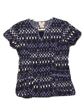 White Cross XS Blue Abstract Flowers Women Nurse Scrubs Top Doctor Scrub Vet