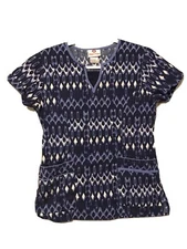 White Cross XS Blue Abstract Flowers Women Nurse Scrubs Top Doctor Scrub Vet