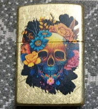 Zippo Skull & Floral Gothic Design Brass Lighter Skulls & Gothic Collectible