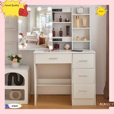 Vanity Desk with Mirror and Led Lights, Makeup Table Set with 4 Drawers Shelves