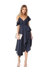 Zimmermann Dress Size AU/UK 3 (12) US 8 Navy Sueded Asym Wrap One Shoulder Chic