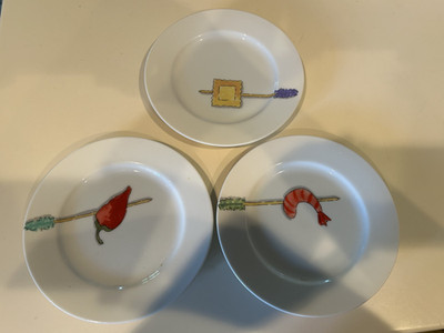 Crate & Barrel Nancy Green Tidbits 6 1/2'' Canape Appetizer Plates  Set Of 3