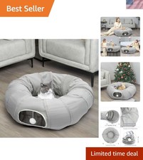 Adjustable Round Cat Tunnel Bed with Dangling Ball   Cozy Fun for Small Animals