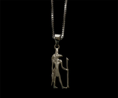Handgefertigter Gott des Toten Anubis hält sein Zepter Anhänger aus 925 Silber