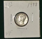1938 SILVER MERCURY DIME - GRADES "VERY FINE"