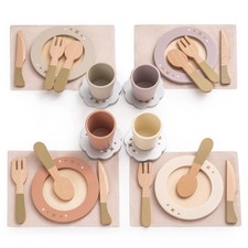 4-Set Wooden Play Dishes Set - Montessori-Inspired Play Food Accessories for ...