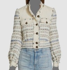 Veronica Beard Women's Ivory Multi Darren Cropped Tweed Jacket Coat Size 2