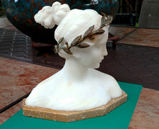 Antique Italian Alabaster , Marble Bust of Poesie , Greek Goddess