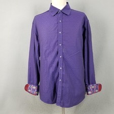 Robert Graham Shirt Mens XL Purple Button Down Long Sleeve Flip Cuff Embroidered