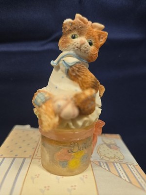 1994 Calico Kittens Ceramic Kitten On Button Jar 129569 w/ Box (Chipped Ear)