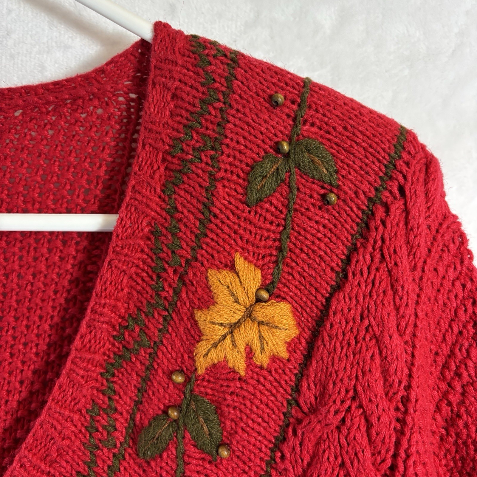 Melbourne Elements Red Cable Hand Knit  V-Neck Wo… - image 6