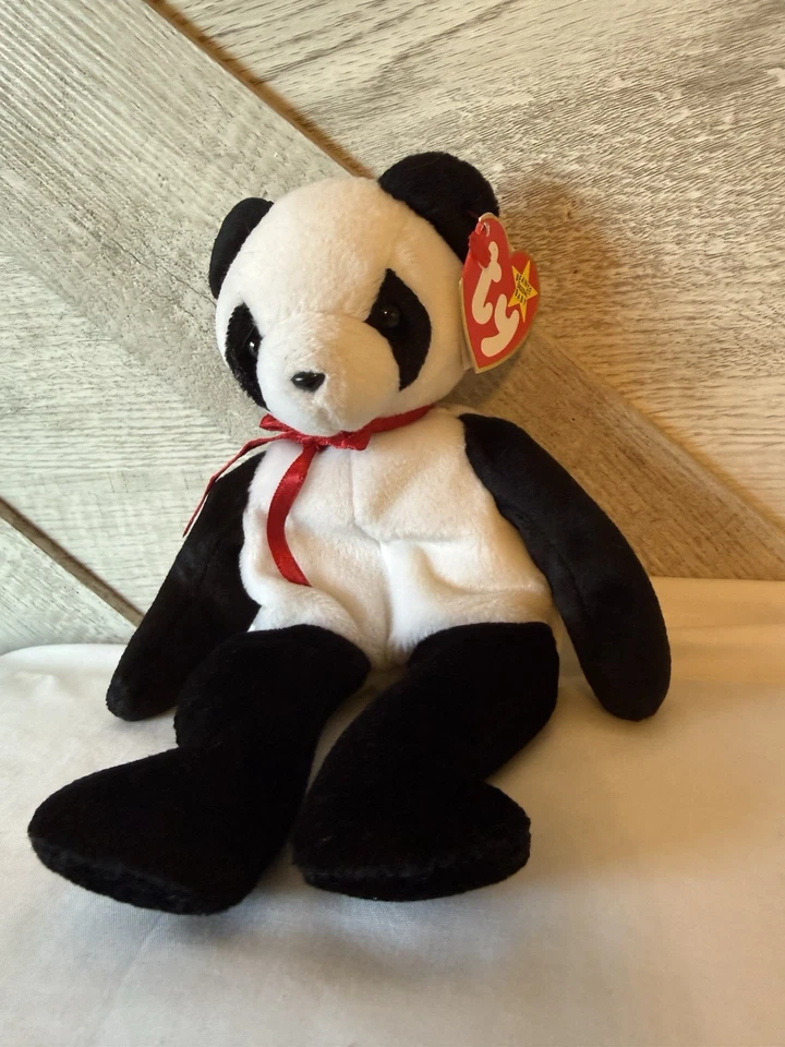Juguete de peluche vintage 1997 Ty Beanie Baby Fortune Panda Bear coleccionable de colección Foto 2 de 4