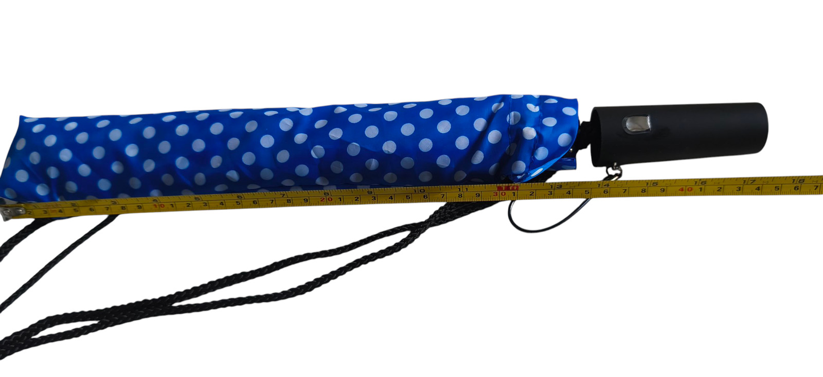 Compact Push Button Umbrella Blue White Polka Dot… - image 7