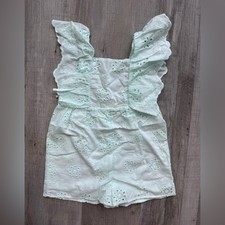Zara Girls Sz 3-4 Years Mint Green Eyelet Romper New NWT