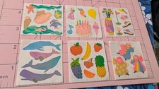 Vintage Sandylion Stickers Pearl Lot Of 6 Clowns Golf Fruit Birthday Whales Sea