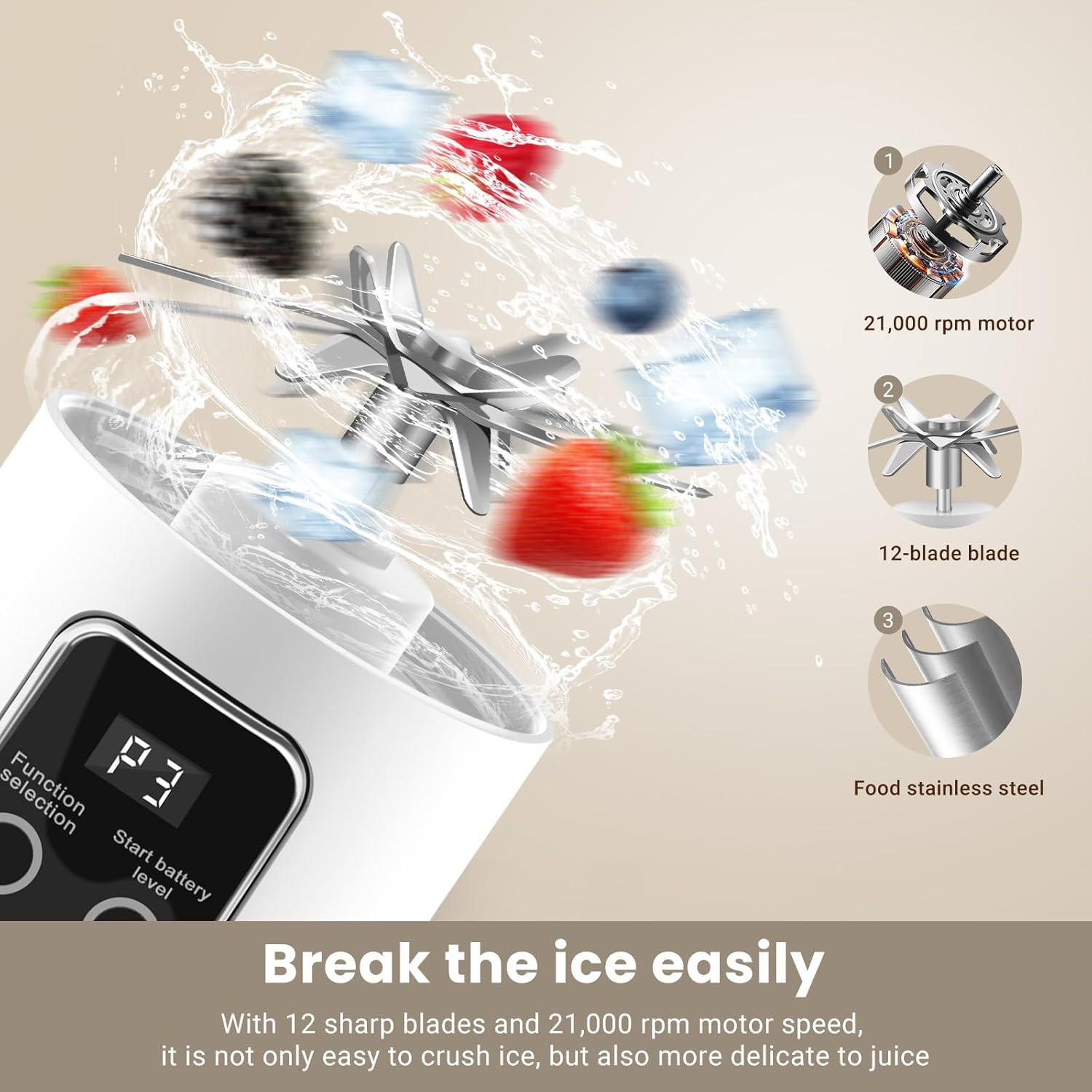 Portable Blender Personal Electric USB，500ML Portable Juicer Shakes and Smoothie