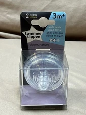 Tommee Tippee Nipples Bottle Anti Colic Medium Flow 3m+  2 Ct Pkg NIP New