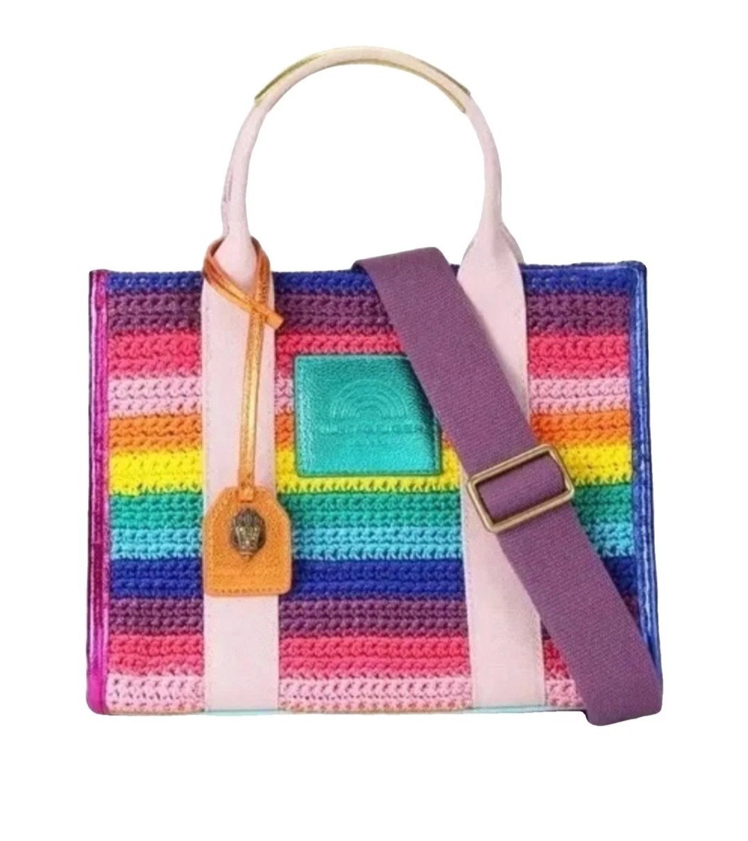 RARE👜Kurt Geiger London Kensington Crochet  Rainbow Striped Tote Bag NewSOLDOUT