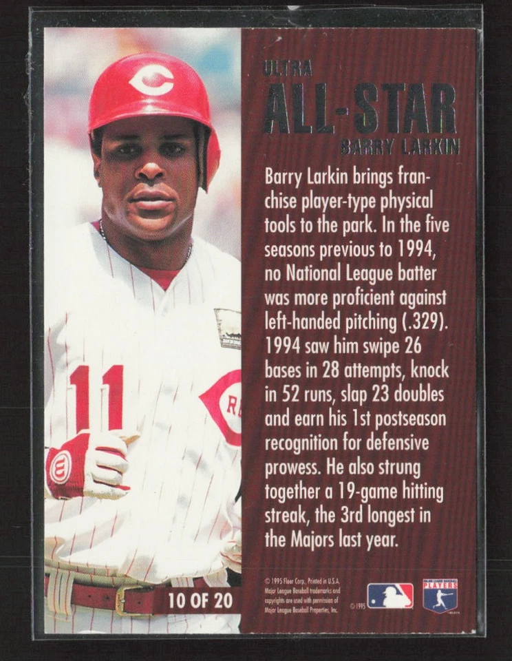 1995 Ultra #10 Barry Larkin All-Stars Cincinnati Reds - Image 2 of 2