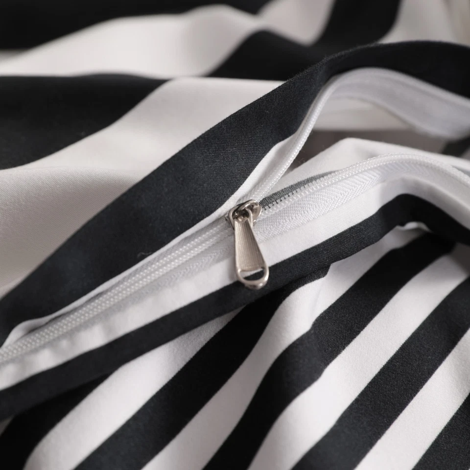 Juego de cama de microfibra tamaño queen - rayas blancas y negras, suaves, duraderas, arrugadas Foto 3 de 4