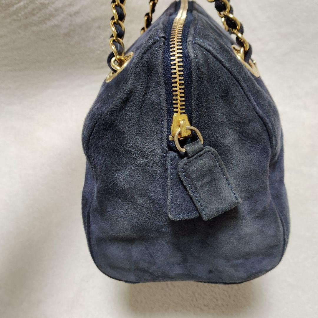 PRADA Mini Handbag Chain Suede Triangular Logo Go… - image 3