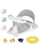 Baby Bath Seat with Thermometer, Non-Slip Toddler Chair for 6-24 Months, Gray