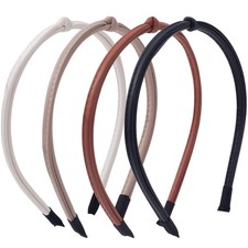 4pcs Thin Leather Headbands for Women, Fashion Thin Knotted Headbands, Non-Sl...