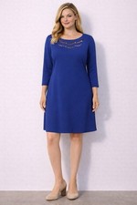 Nine West 3/4 Sleeve Lined Blue Zip Back Embroidered Above Knee Dress Size 10