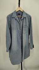 Quince Women Distressed Denim Shirt Dress Blue Basic Sleeved XL