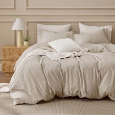 100 Washed Cotton Duvet Cover Queen 90" x 90" 02 - Oatmeal No Comforter 
