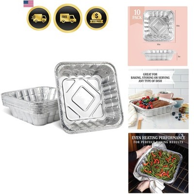 Disposable 10'' X 10'' X 3'' Inch Square Aluminum Tin Foil Baking Pans Bakewa...