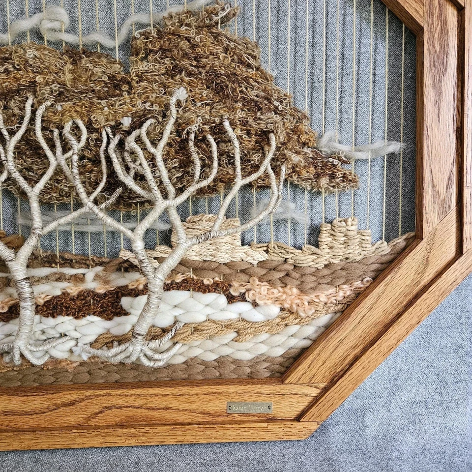 Arte de fibra Karen Muench vintage colgante de pared enmarcado textil árbol naturaleza obras de arte Foto 2 de 4