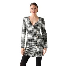 Marciano by Guess Sevilla Tweed Mini Dress Houndstooth Black White US 6 IT 42
