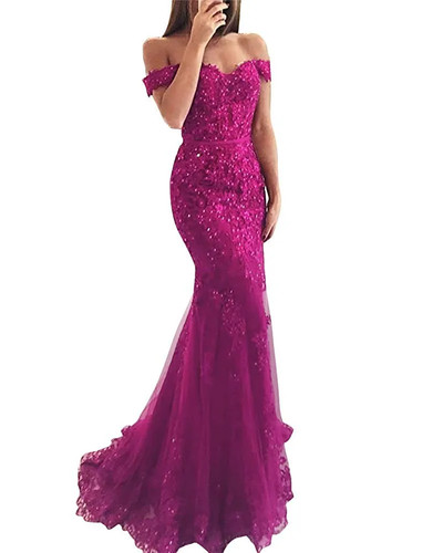 Off Shoulder Mermaid Ball Dress with Floral Lace Bead Sequins Long Evening Gown