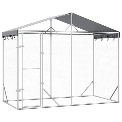 Outdoor Dog Kennel with Roof Doghouse Cage Silver Galvanized Steel vidaXL