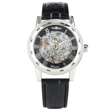Men's Luxury Skeleton Mechanical Watch Manual-Winding 40mm Steel PU Leather Band