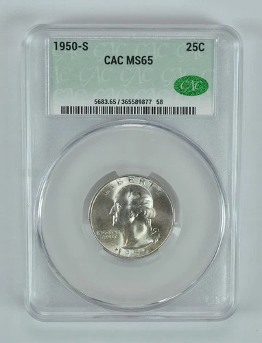 1950-S Washington Quarter MS65 CAC CACg