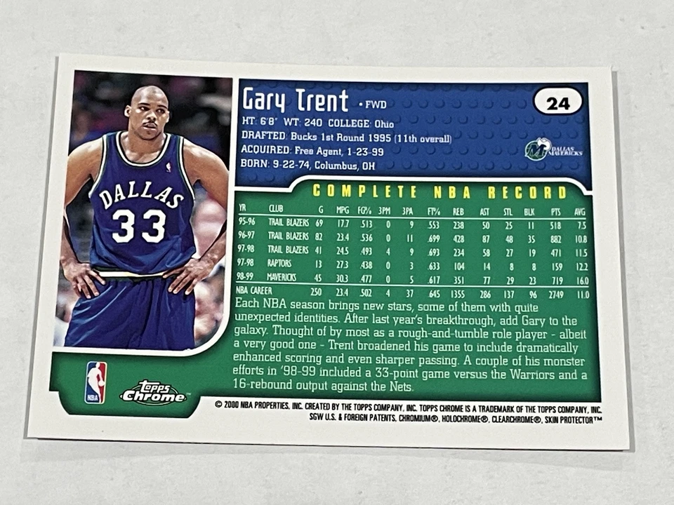 1999-00 Topps Chrome Basketball #24 - Gary Trent - Dallas Mavericks - Image 2 of 2
