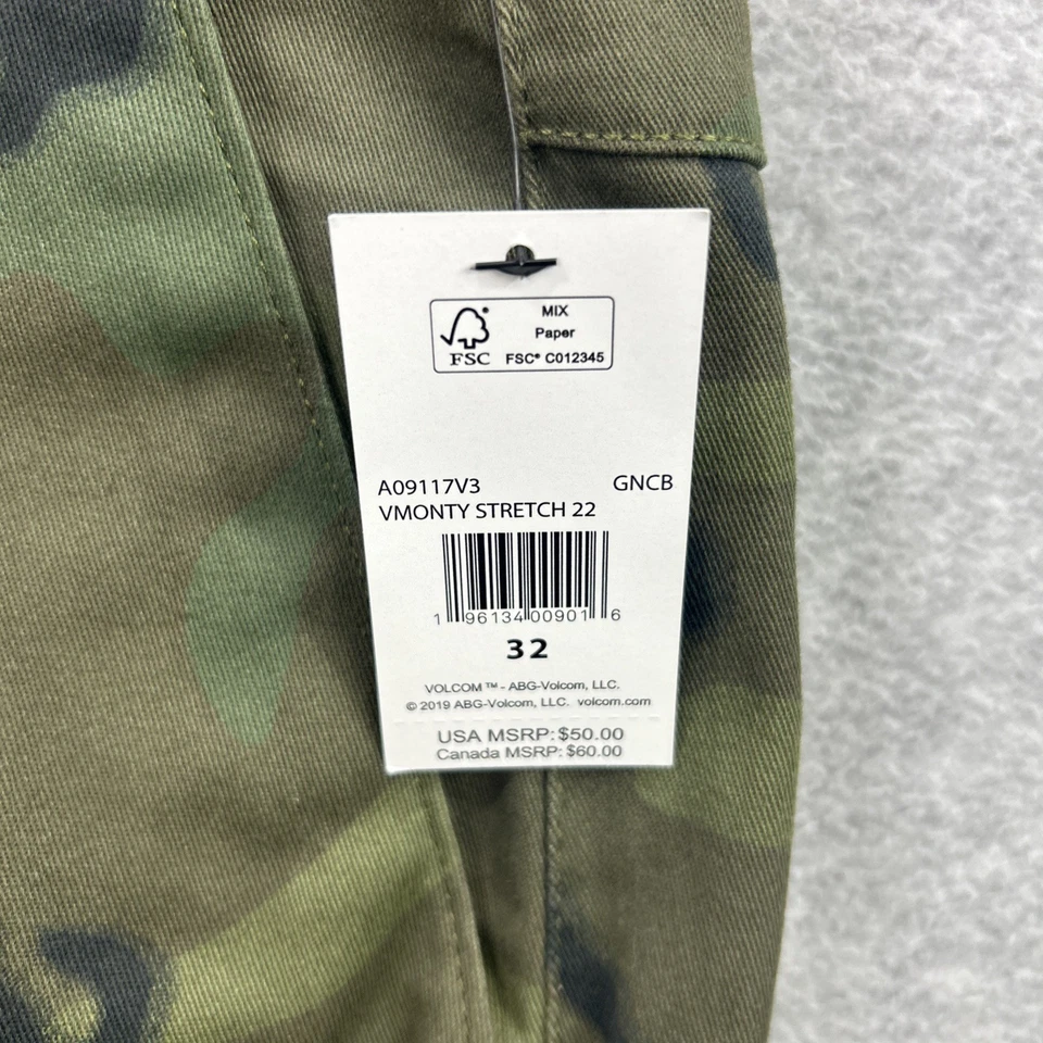 Volcom Shorts Mens 32 Green Camo Chino Vmonty Stretch 22 Skate Military NEW - Image 3 of 4
